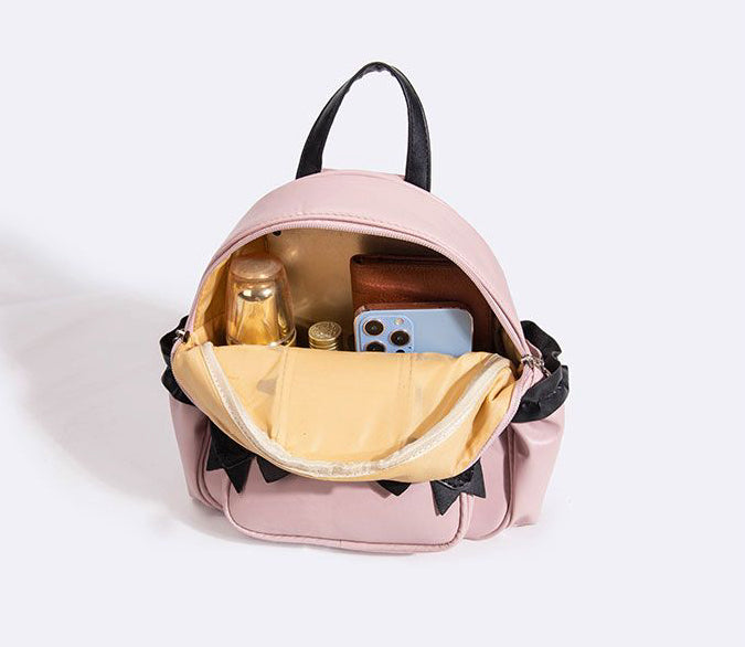 Lace Bow Lolita Cat Ear Backpack Sweet Harajuku Style PU Leather Mini Bag for Girls